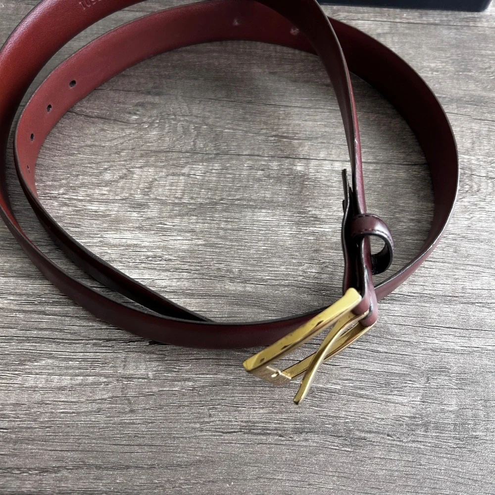 Aniline Kipskin Full Grain Leather Men Belt 44 Reddish Brown Brass Buckle USA